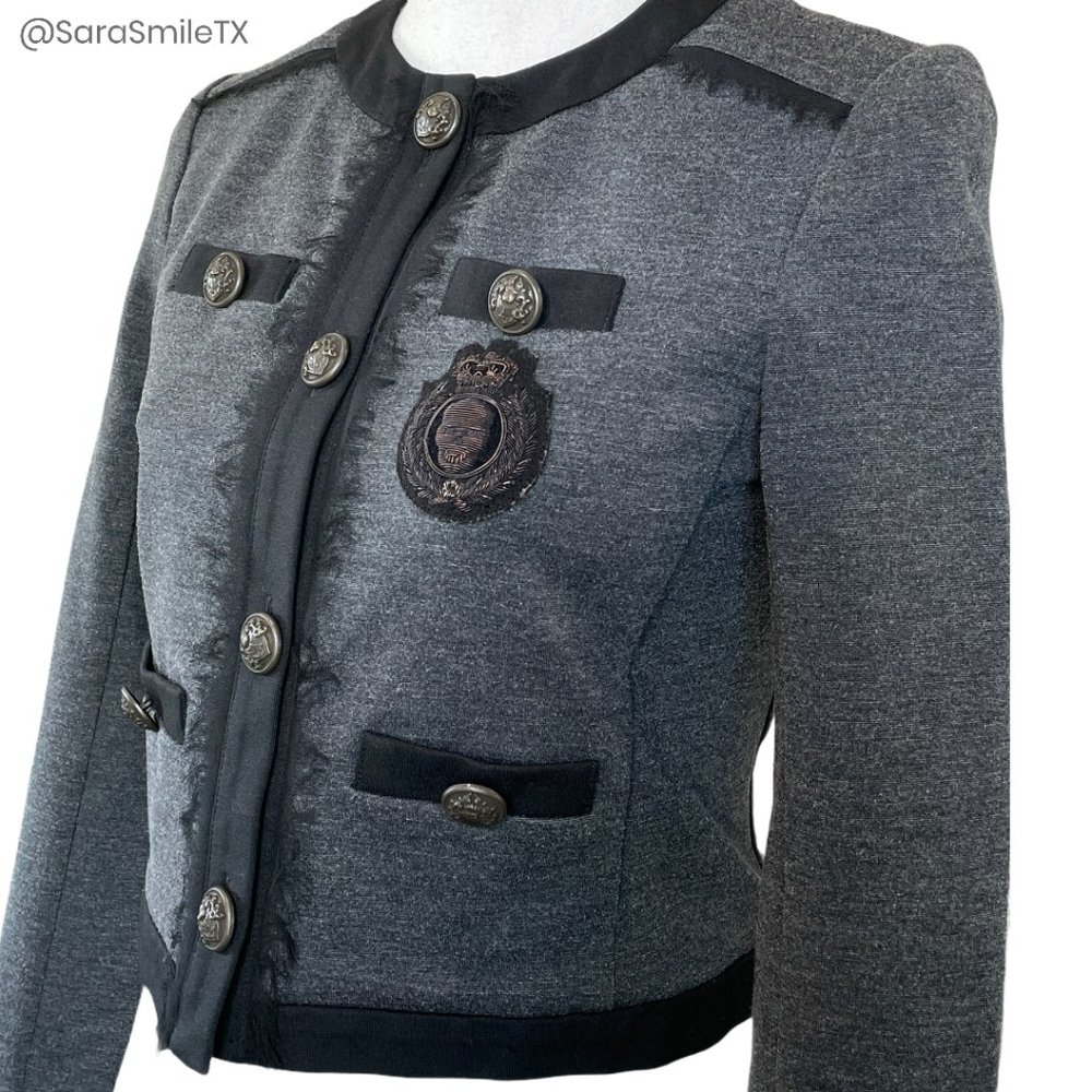 HAUTE HIPPIE Charcoal Gray Skull Crested Cropped Jacket - Picture 12 of 13